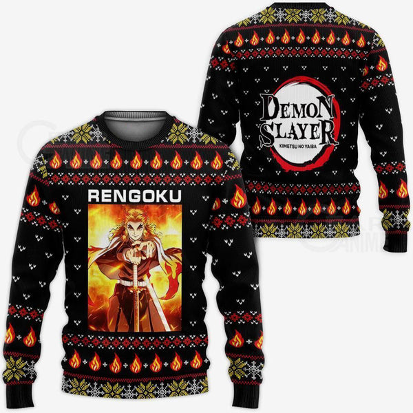 Divesart - Kyojuro Rengoku Ugly Christmas villapaita ja huppari Demon Slayer Anime Xmas Gift